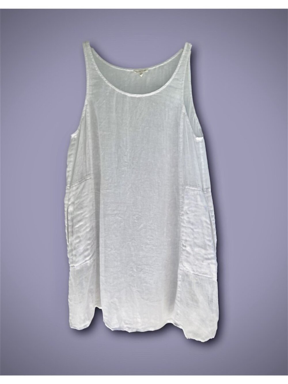 Eileen Fisher White Organic Linen Sleeveless Tunic Dress Pockets Size XL